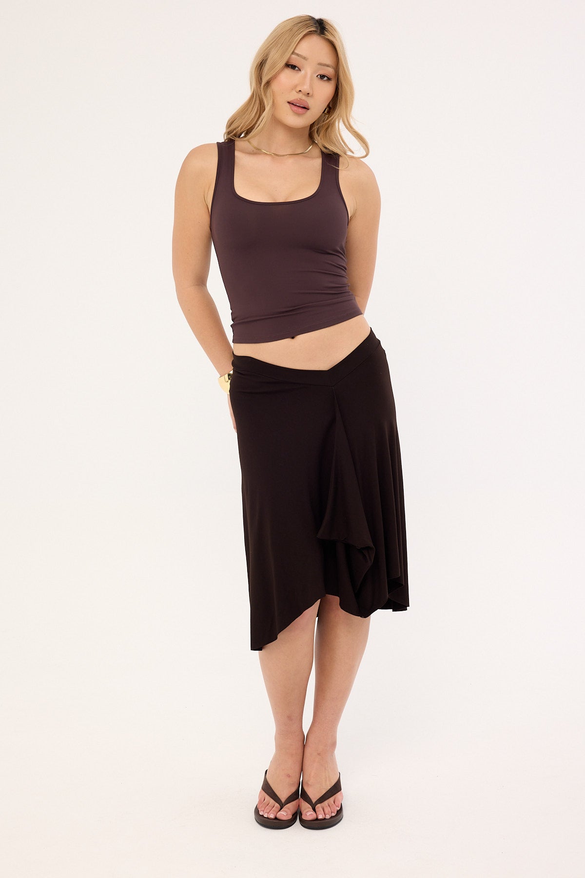 Motel Esmeray Midi Skirt Choc Brown