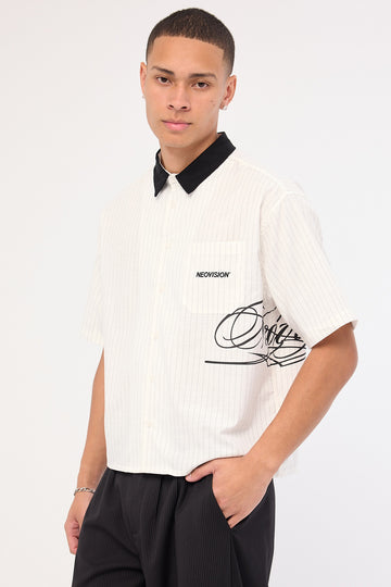Neovision Scripture Oversize Cropped Shirt White Pinstripe