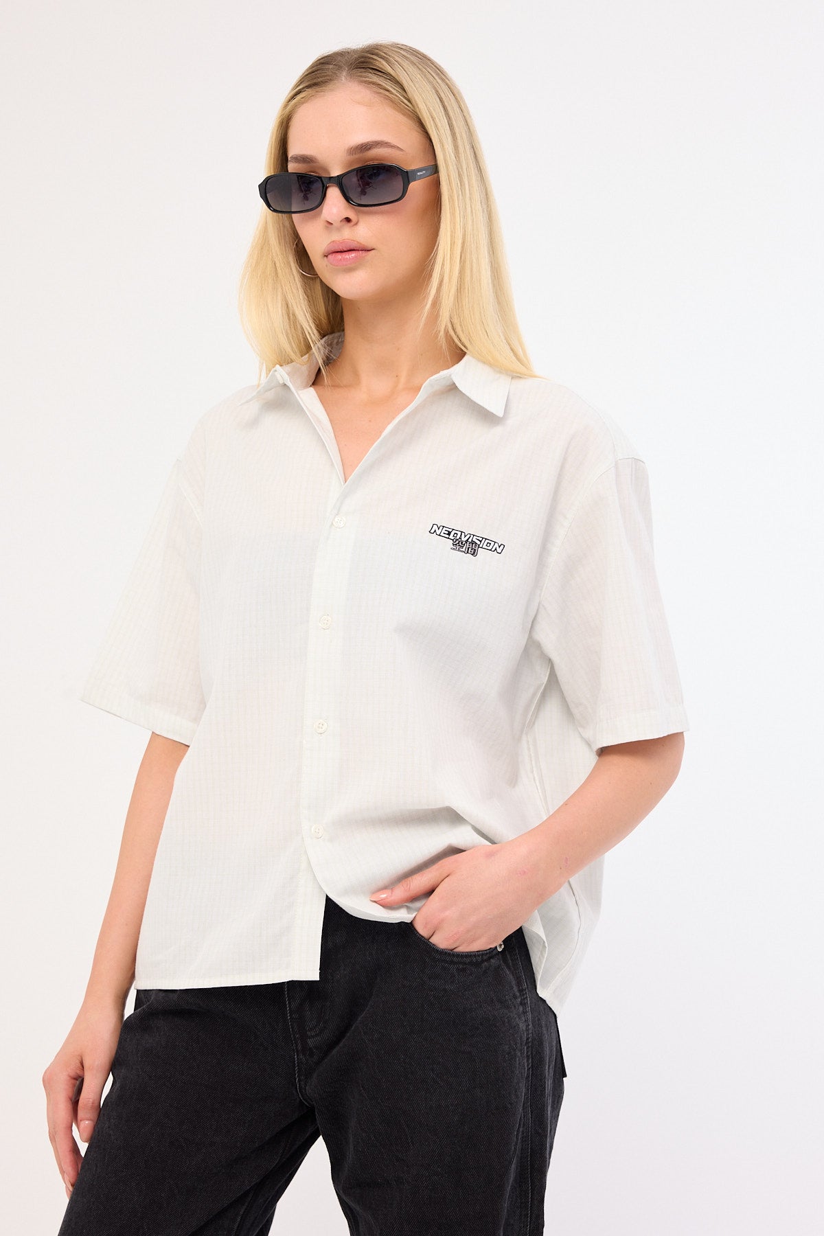 Neovision Break Oversize Cropped Shirt Light Green Check