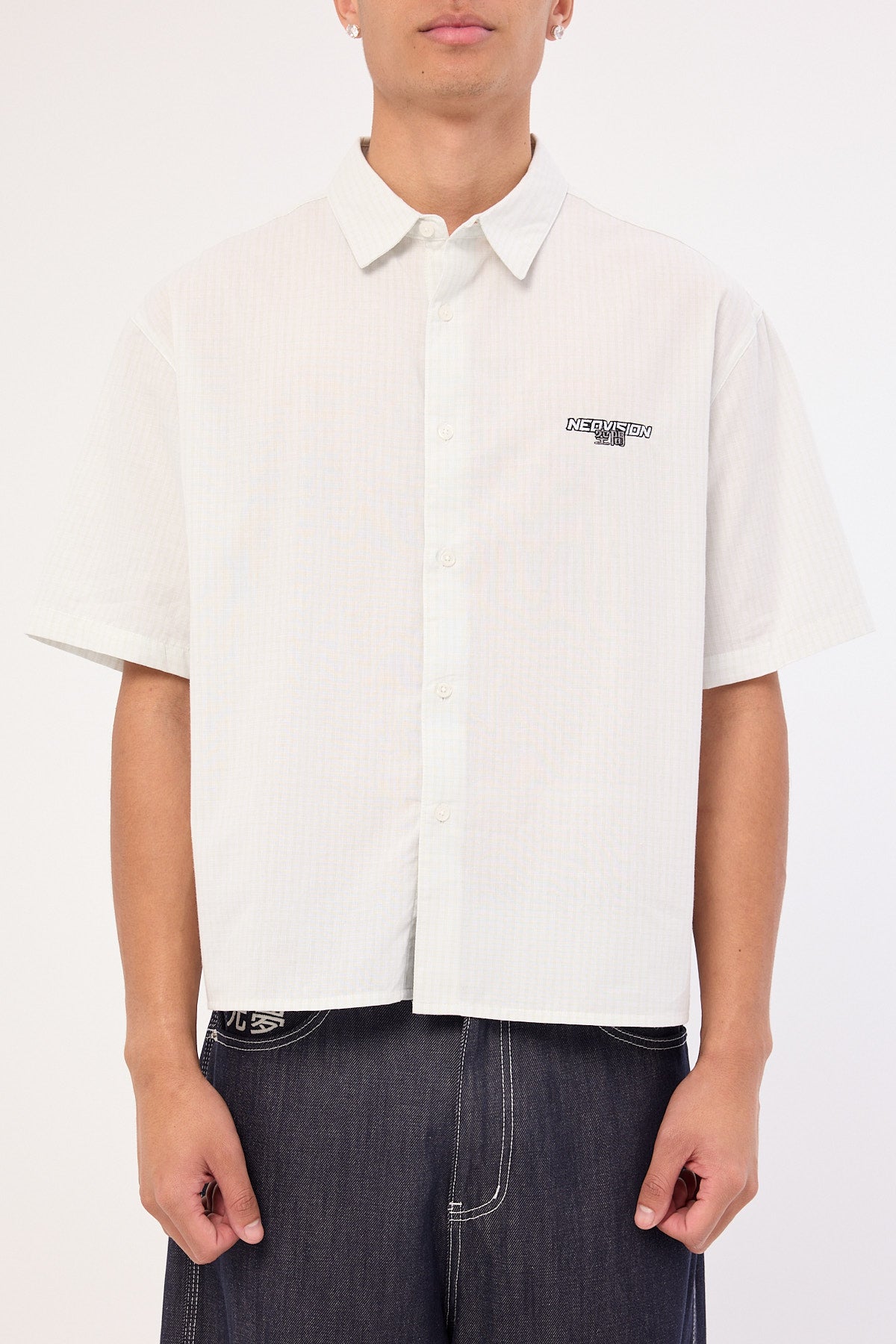 Neovision Break Oversize Cropped Shirt Light Green Check