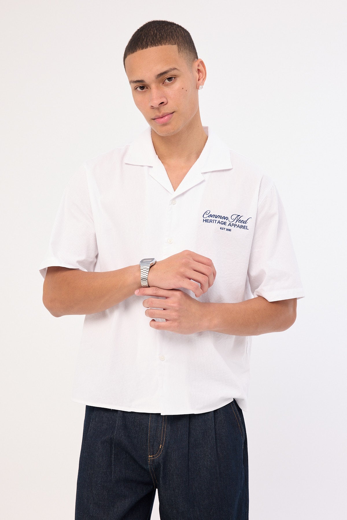 Common Need Royalty Boxy Cropped Resort Shirt White