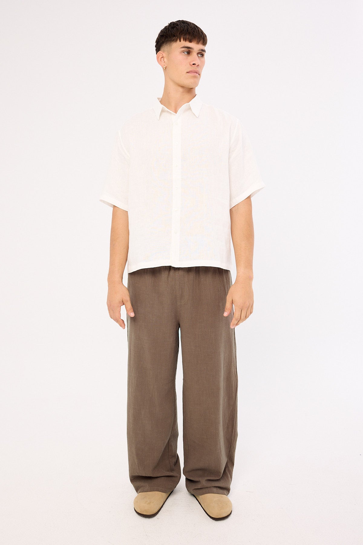 Common Need Oasis Boxy Cropped Linen Shirt Off White