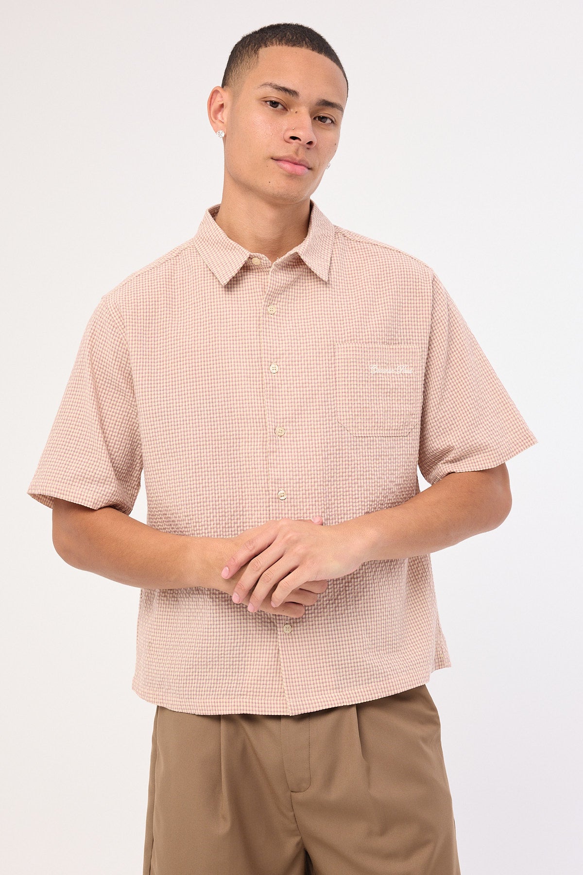 Common Need Urban Boxy Cropped Shirt Pink Check