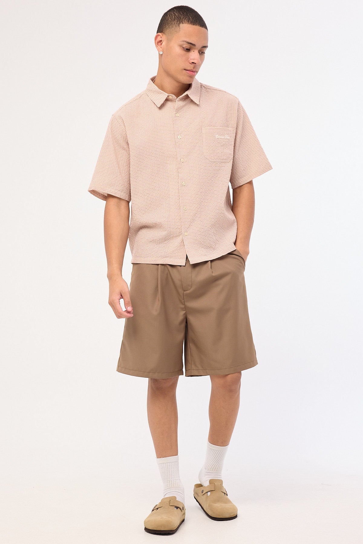 Common Need Urban Boxy Cropped Shirt Pink Check