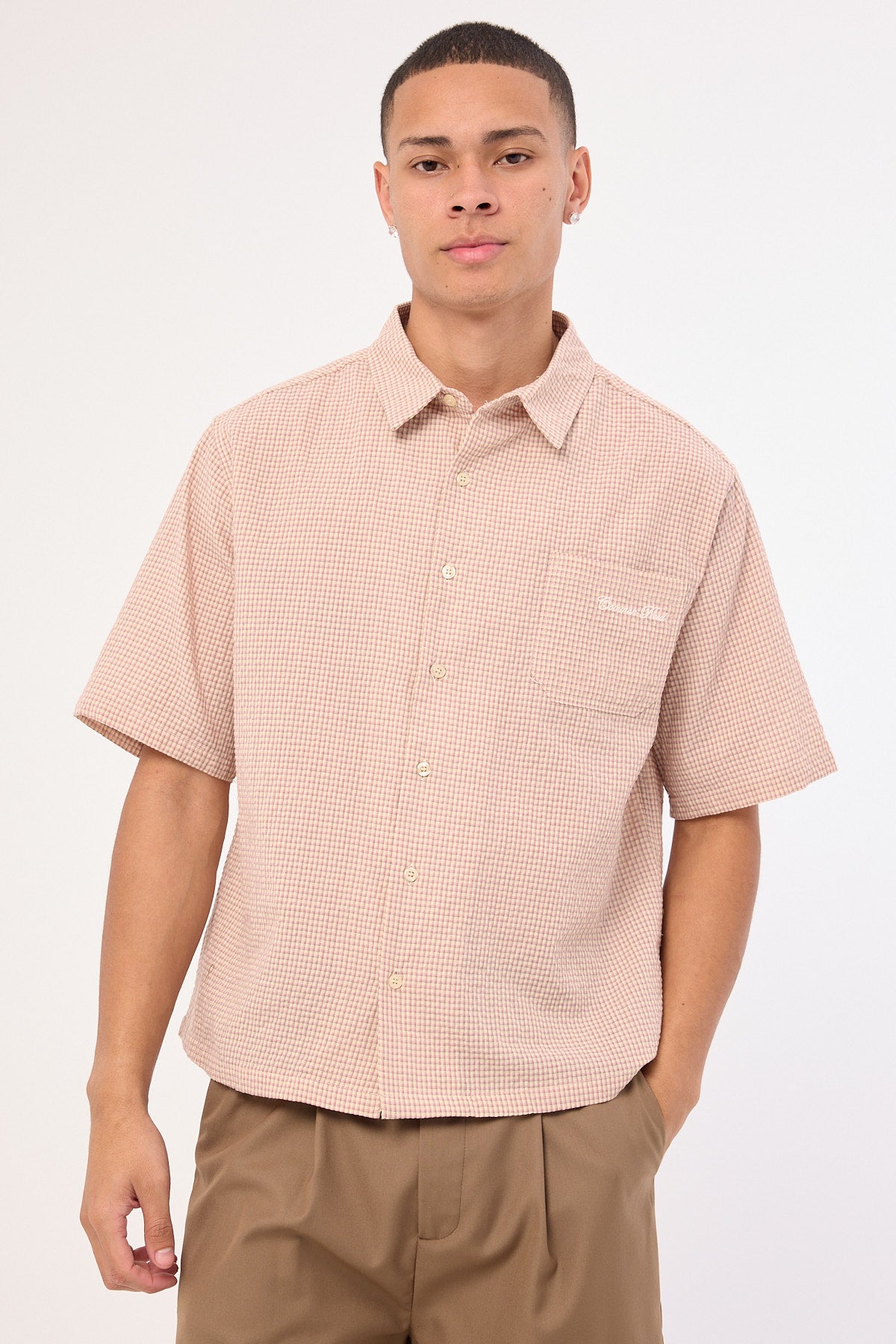 Common Need Urban Boxy Cropped Shirt Pink Check