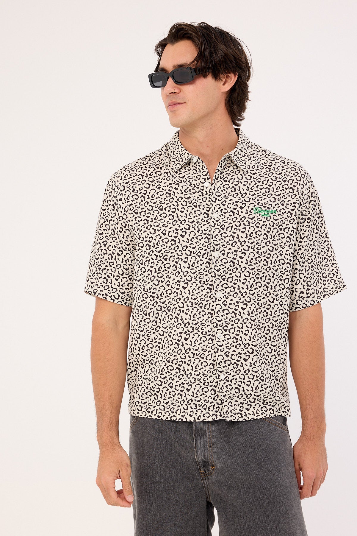 Common Need Best Interest Boxy Cropped Shirt Cream Leopard