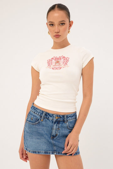 Luck + Trouble Strawberry Market Baby Tee White