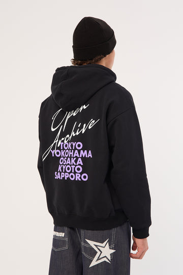 Open Archive Cities Boxy Hoodie Black