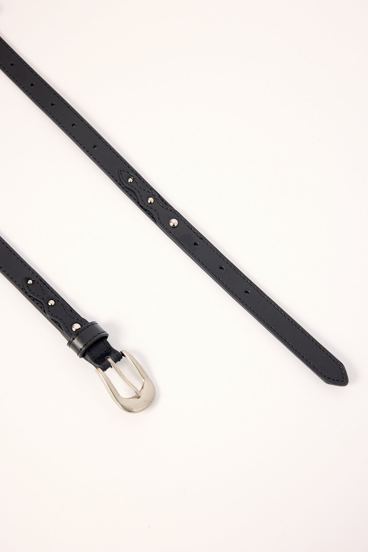 Common Need Slim Studded Western Leather Belt Black