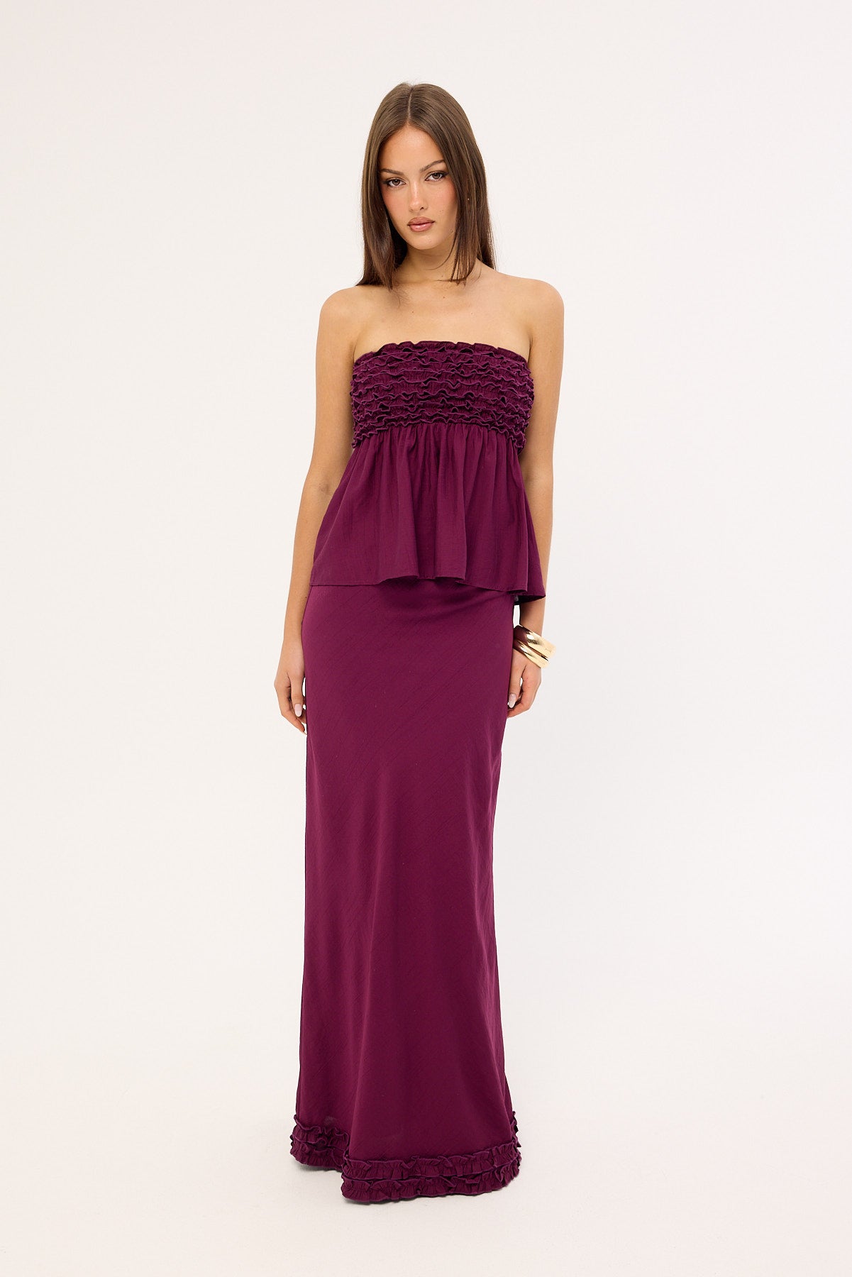Perfect Stranger Jada Frill Strapless Top Plum