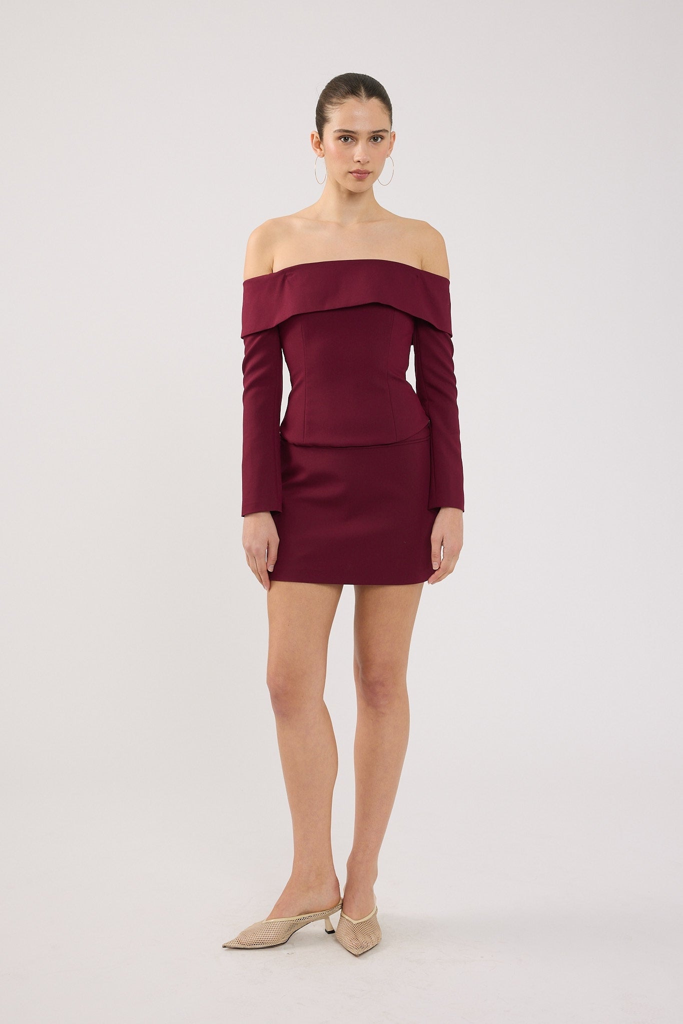 Perfect Stranger Lupa Off Shoulder Long Sleeve Top Burgundy