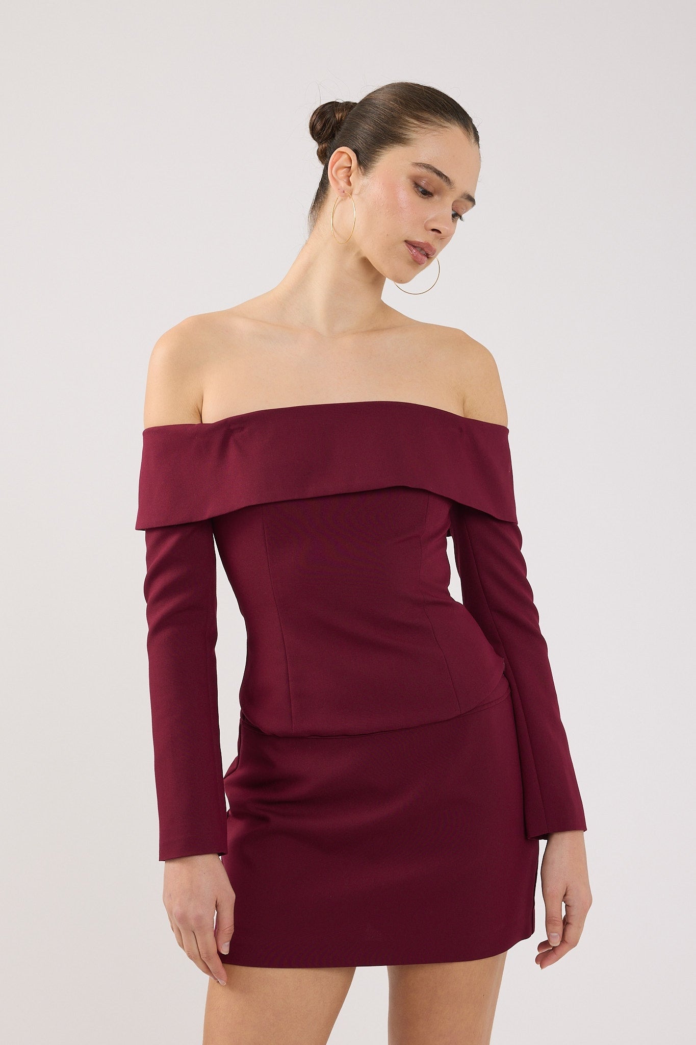Perfect Stranger Lupa Off Shoulder Long Sleeve Top Burgundy