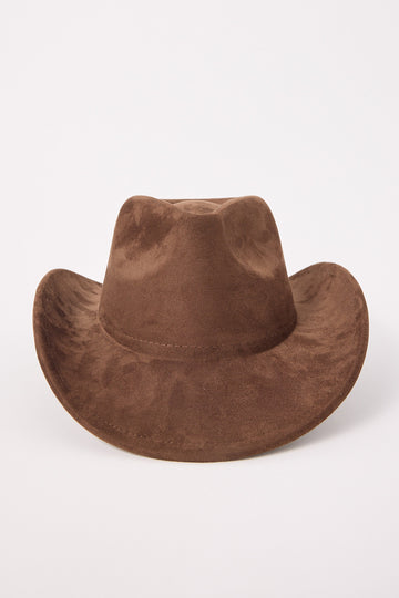 Common Need Faux Suede Cowboy Hat Brown