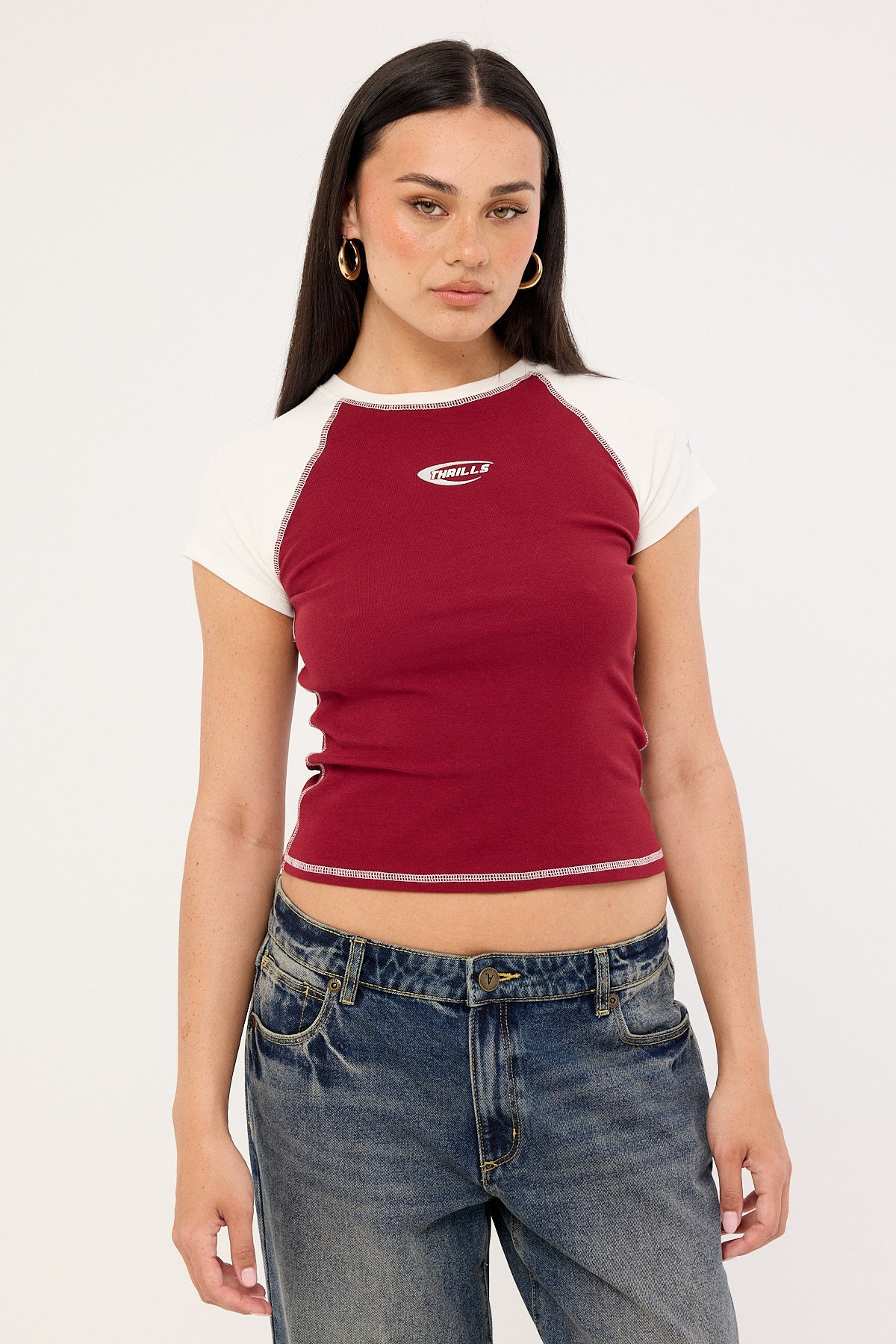 Thrills Playing For Keeps Raglan Club Tee Garnet Red