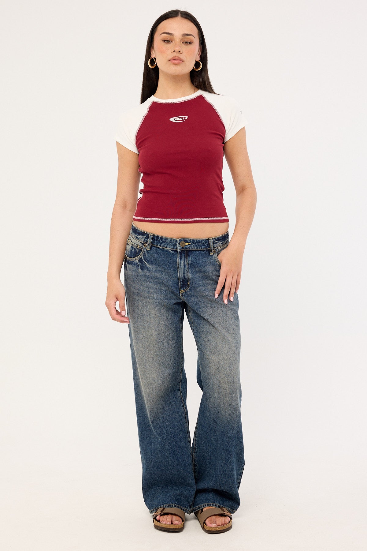 Thrills Playing For Keeps Raglan Club Tee Garnet Red