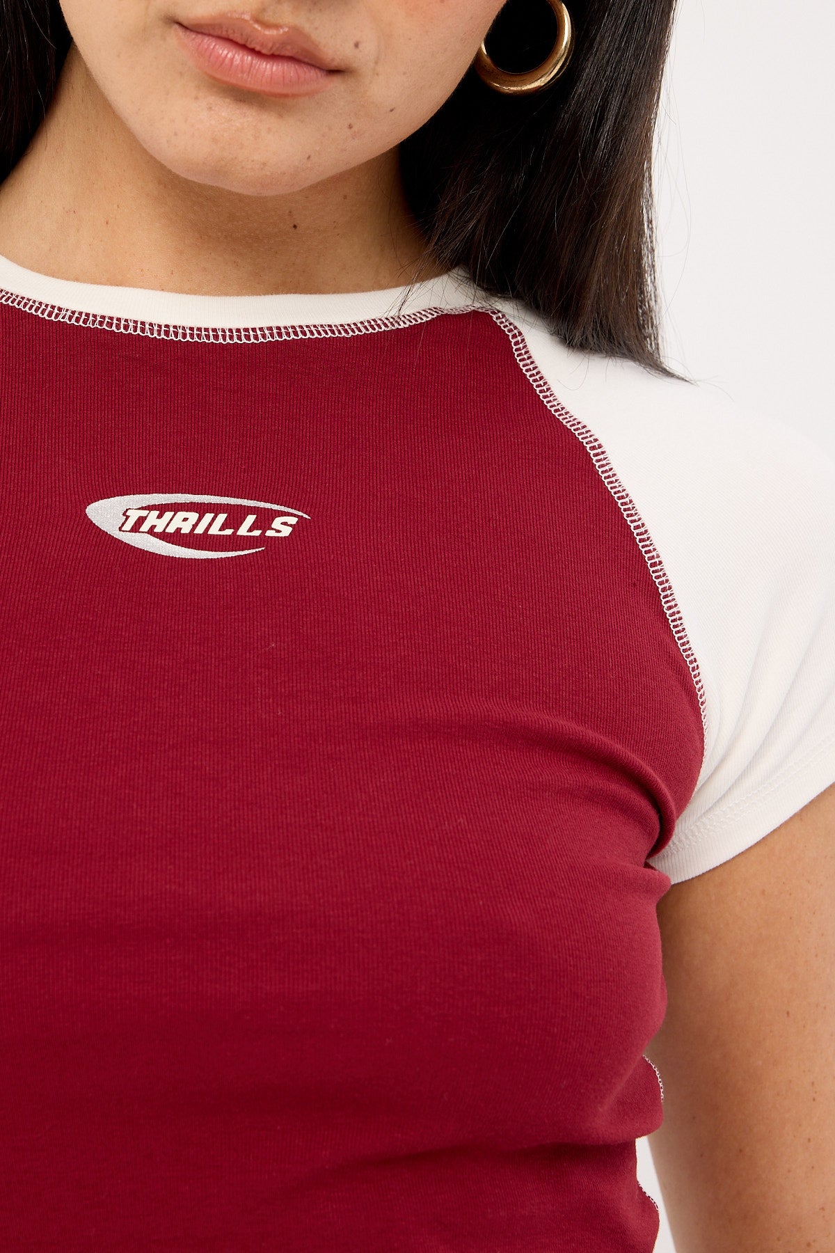 Thrills Playing For Keeps Raglan Club Tee Garnet Red