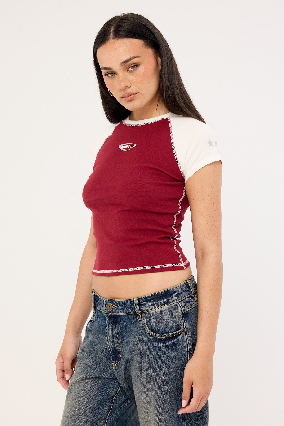 Thrills Playing For Keeps Raglan Club Tee Garnet Red