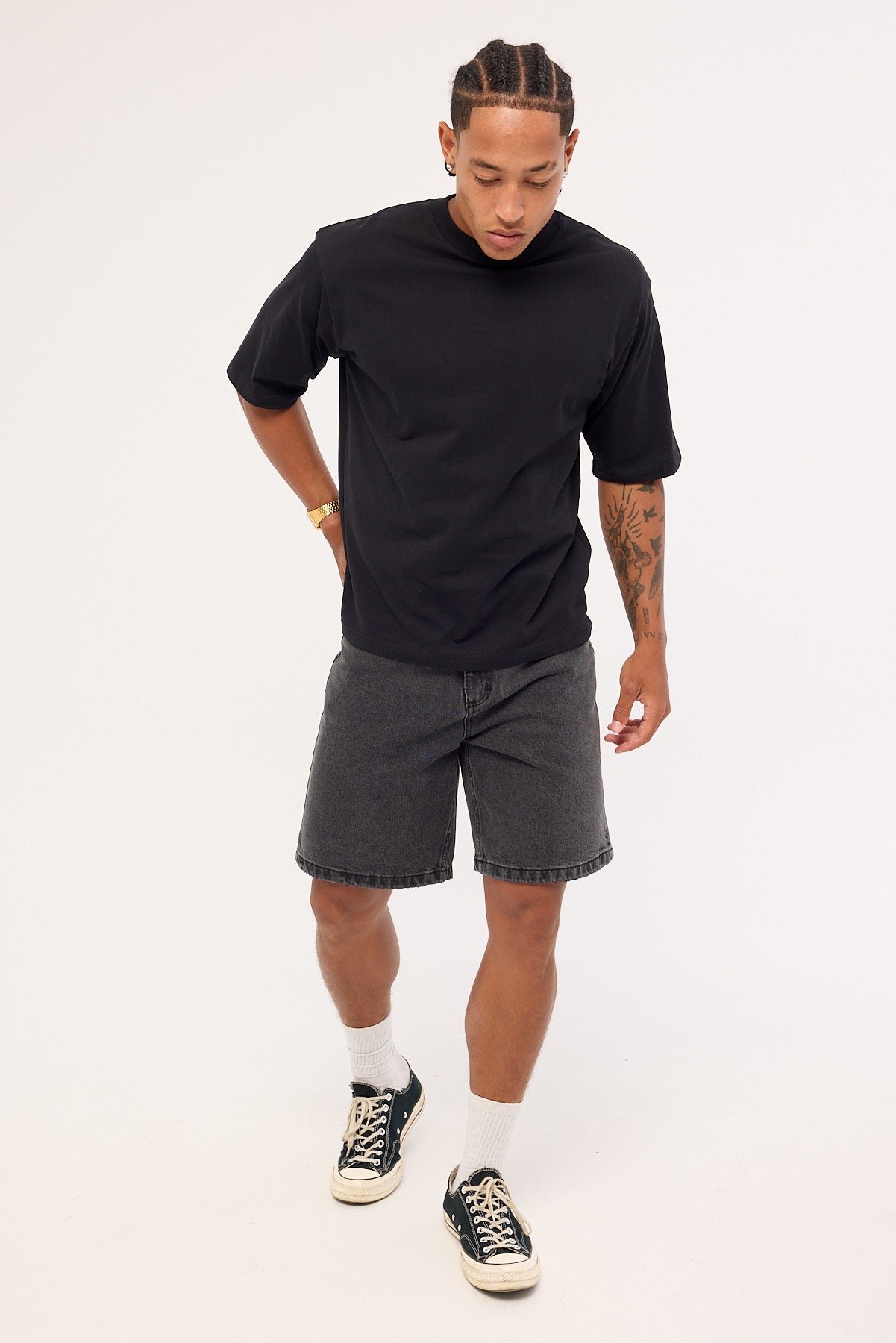 Thrills Super Charged Mid Slacker Denim Short Ash Black