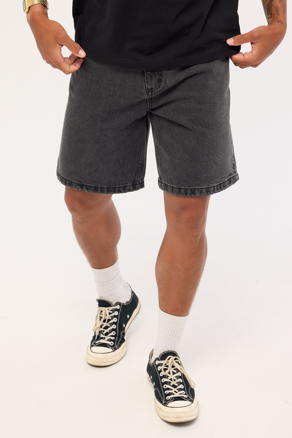Thrills Super Charged Mid Slacker Denim Short Ash Black
