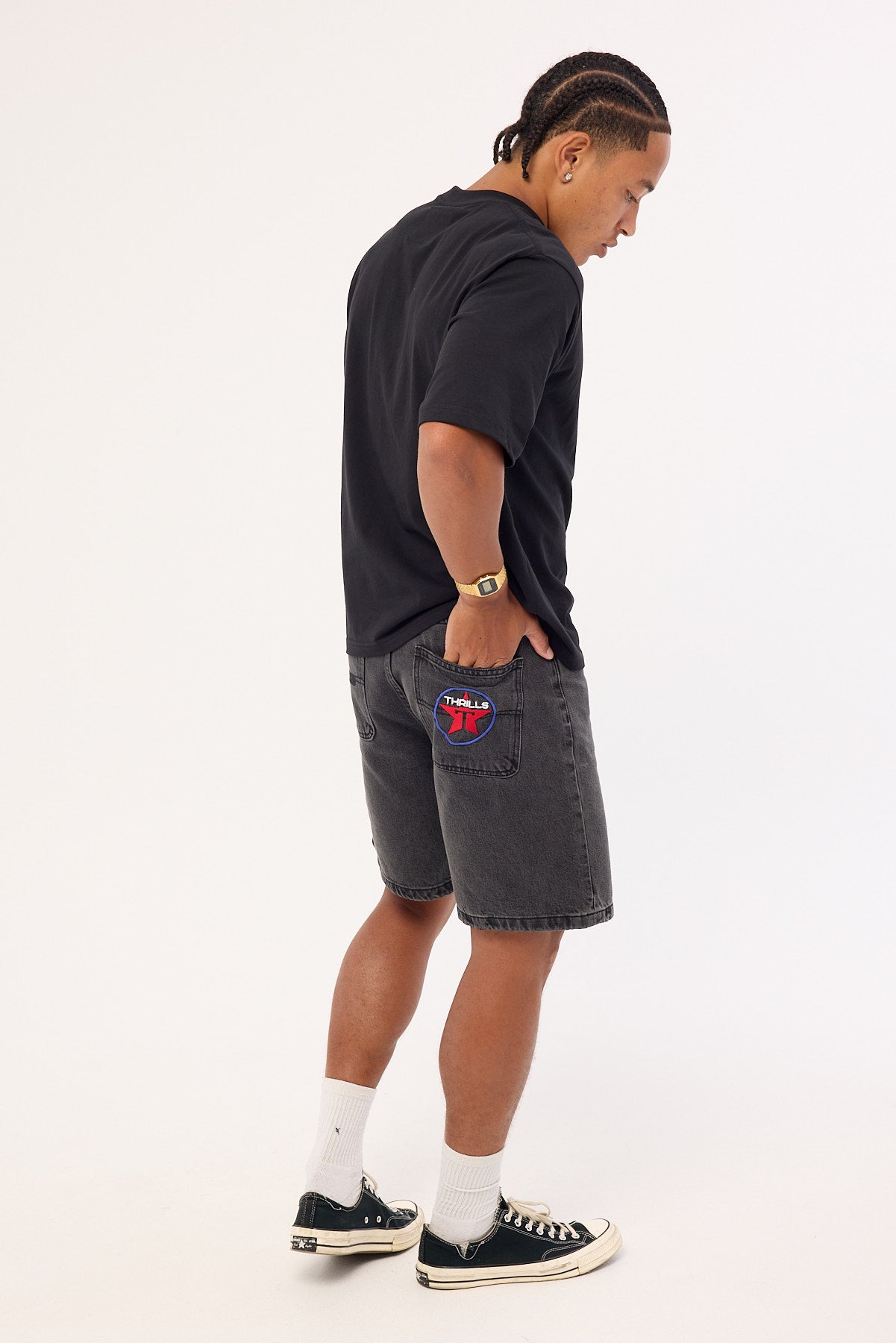 Thrills Super Charged Mid Slacker Denim Short Ash Black