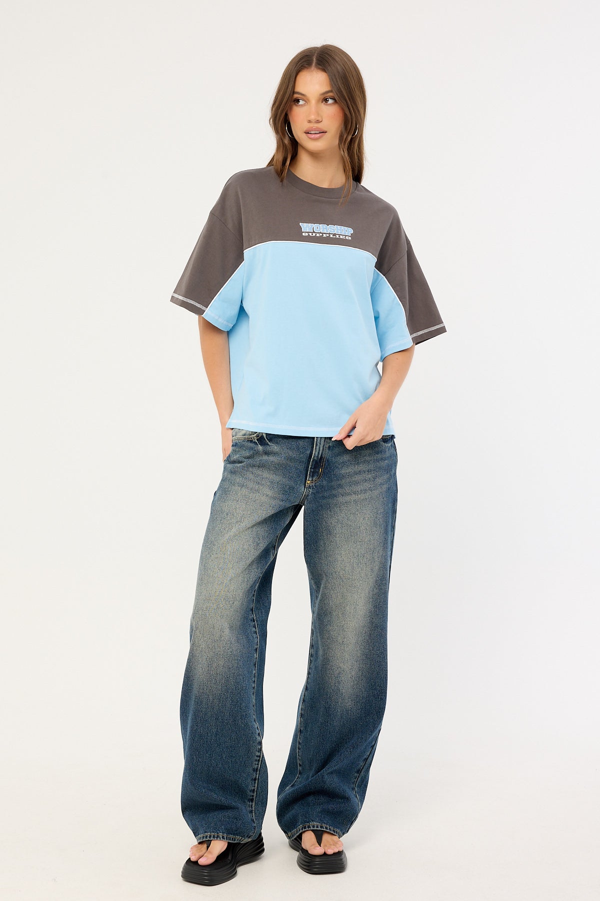 Worship Belter Panelled Box Fit Tee Willow Blue