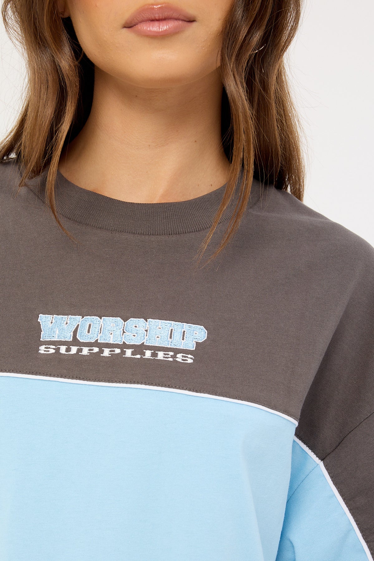 Worship Belter Panelled Box Fit Tee Willow Blue
