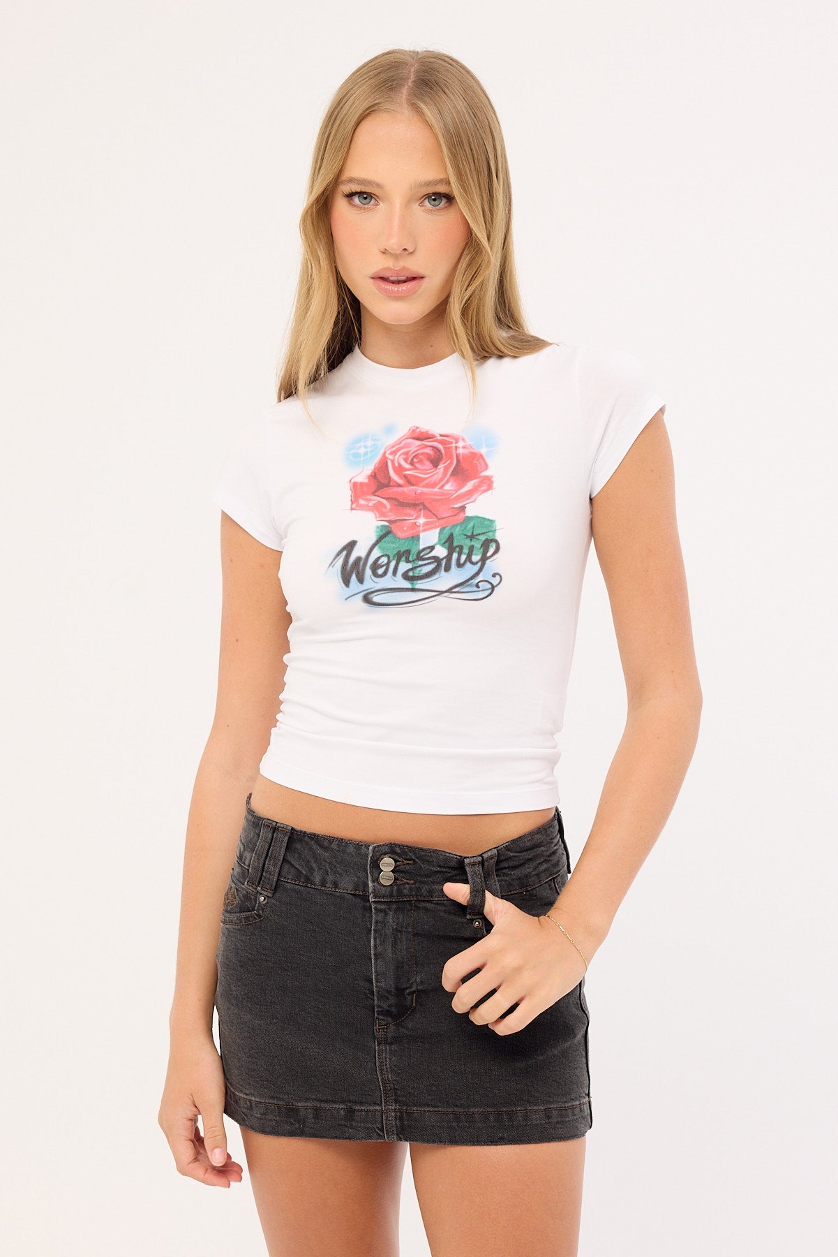 Worship Thorny Cap Sleeve Tee White