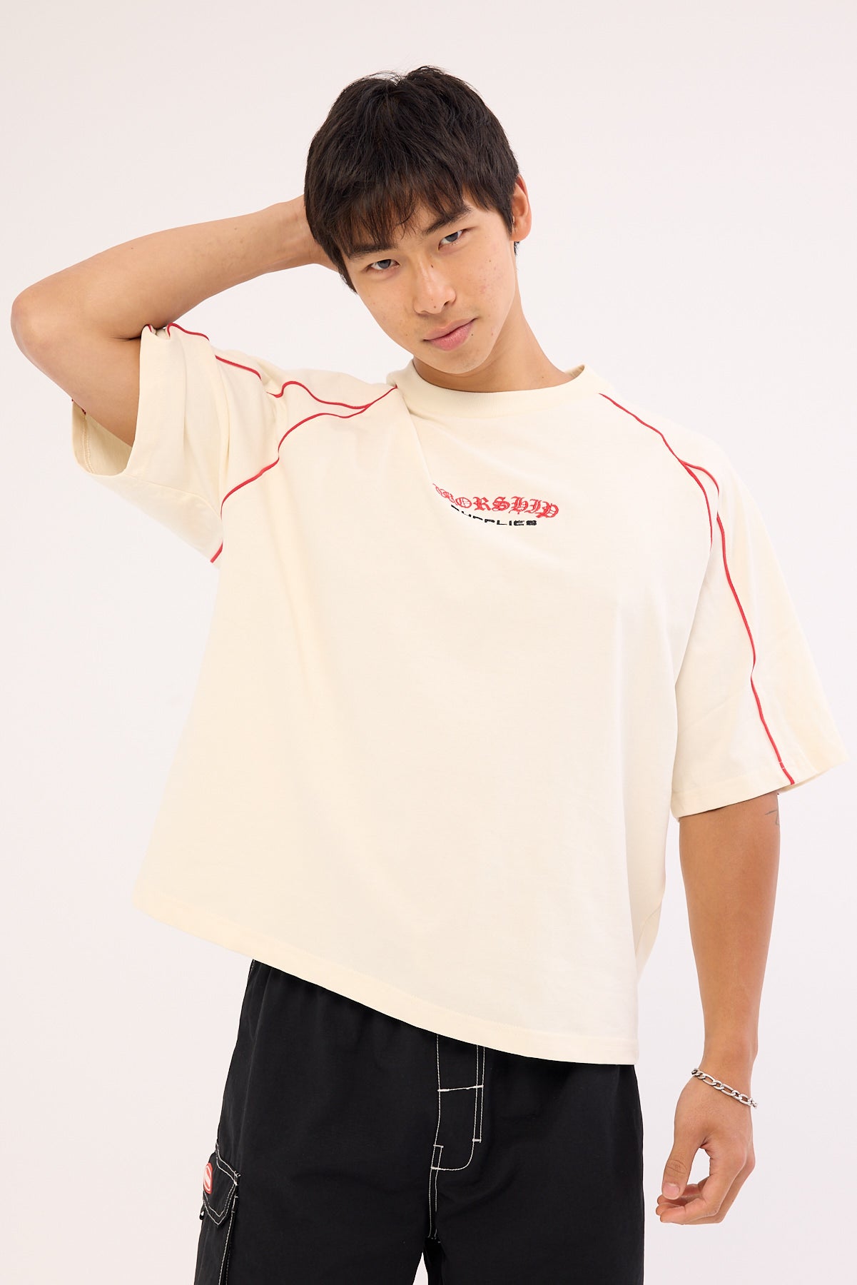 Worship Frequency Panel Oversize Cropped Raglan Tee Zine