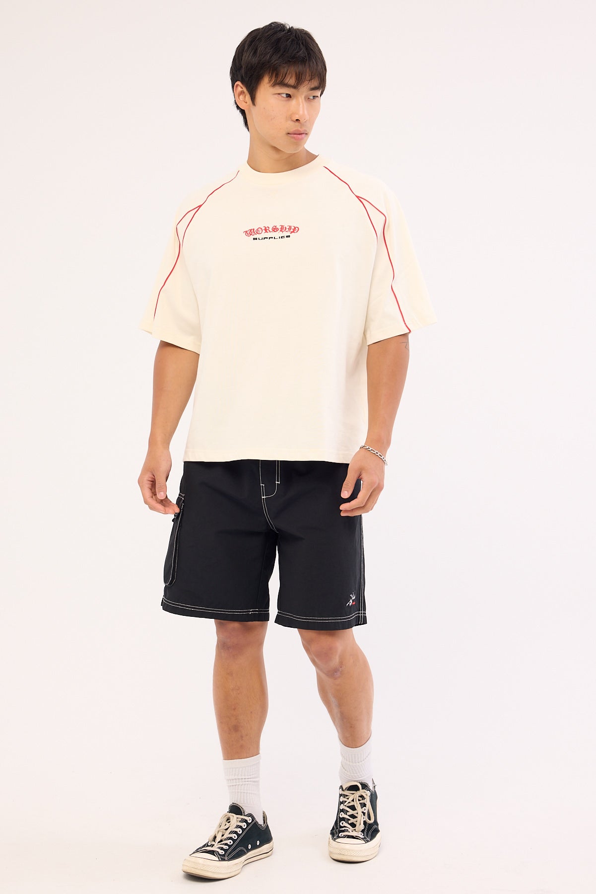 Worship Frequency Panel Oversize Cropped Raglan Tee Zine