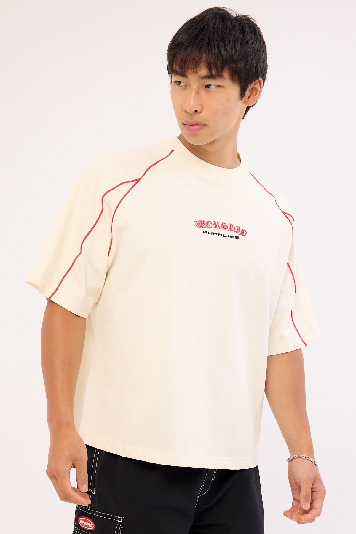 Worship Frequency Panel Oversize Cropped Raglan Tee Zine