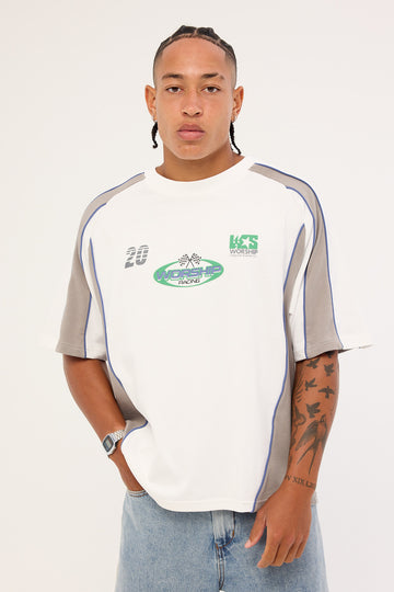 Worship Grand Prix Panel Oversize Cropped Raglan Tee White