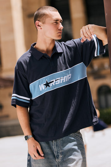 Worship Belter Short Sleeve Golf Polo Blue Depths