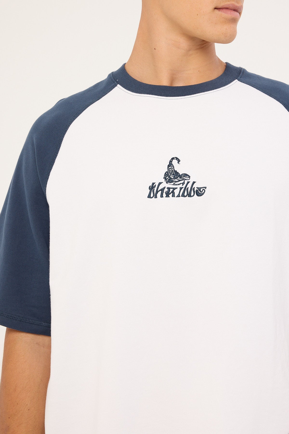 Thrills Chaotic State Embro Raglan Box Fit Oversize Cropped Tee White Petrol