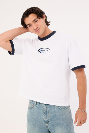Thrills Fusion Ringer Box Fit Oversize Cropped Tee White