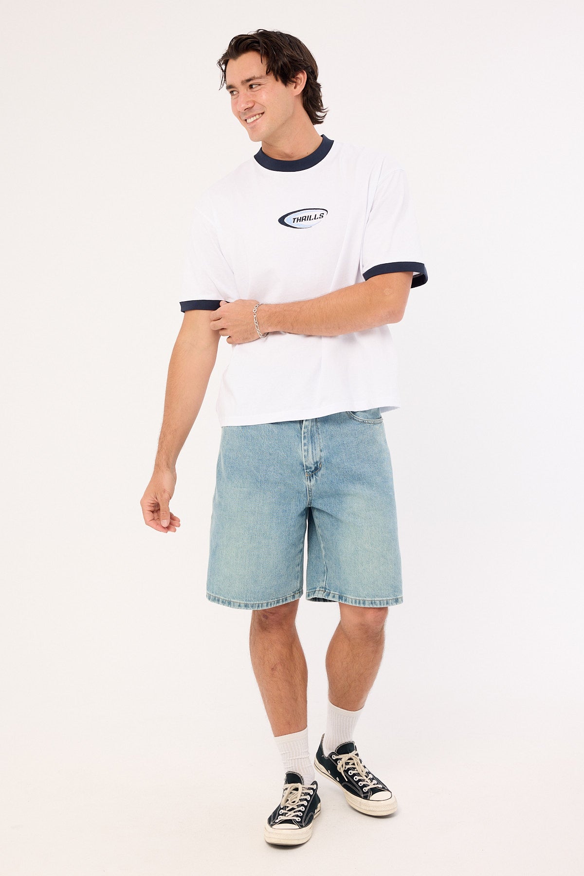 Thrills Fusion Ringer Box Fit Oversize Cropped Tee White