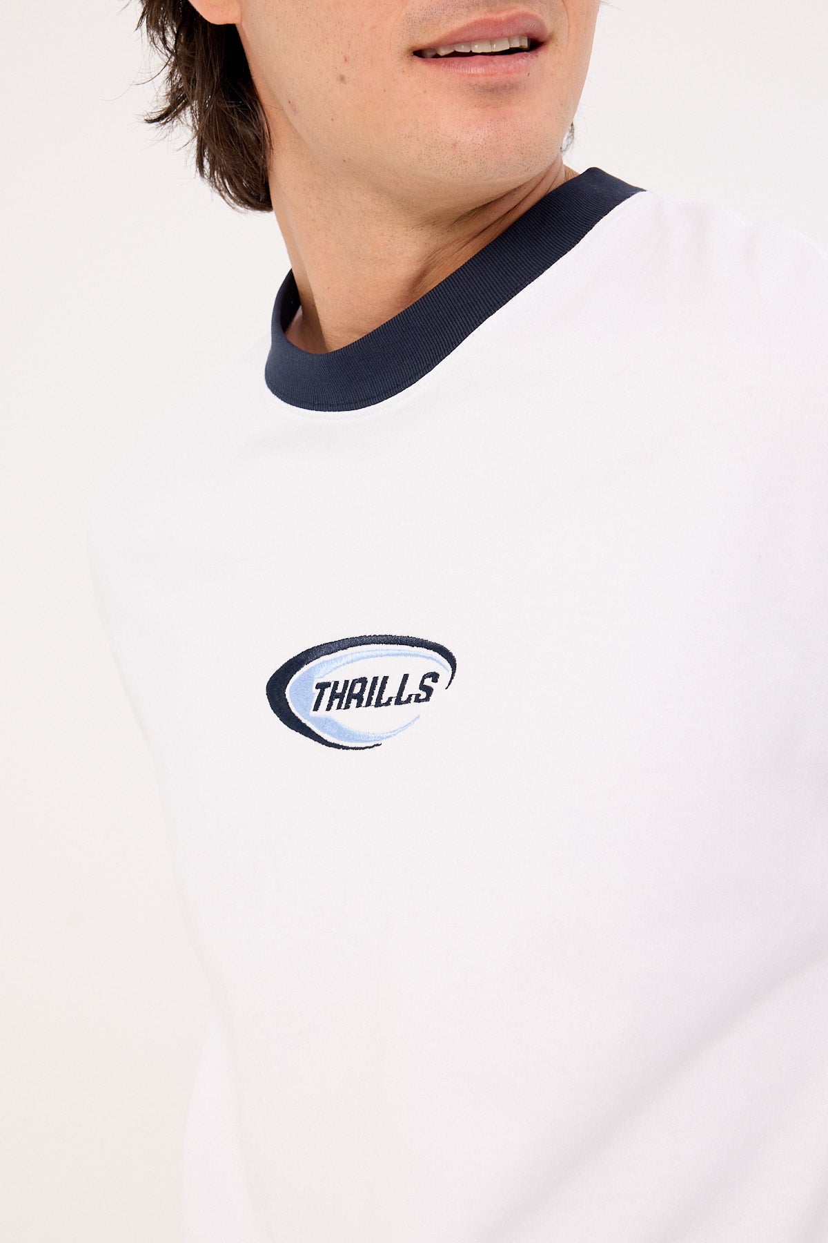 Thrills Fusion Ringer Box Fit Oversize Cropped Tee White