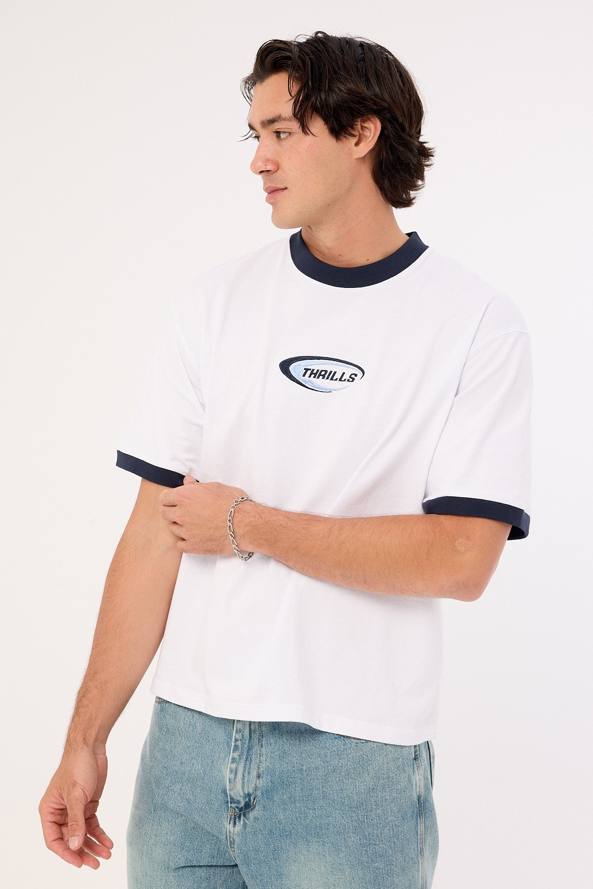 Thrills Fusion Ringer Box Fit Oversize Cropped Tee White