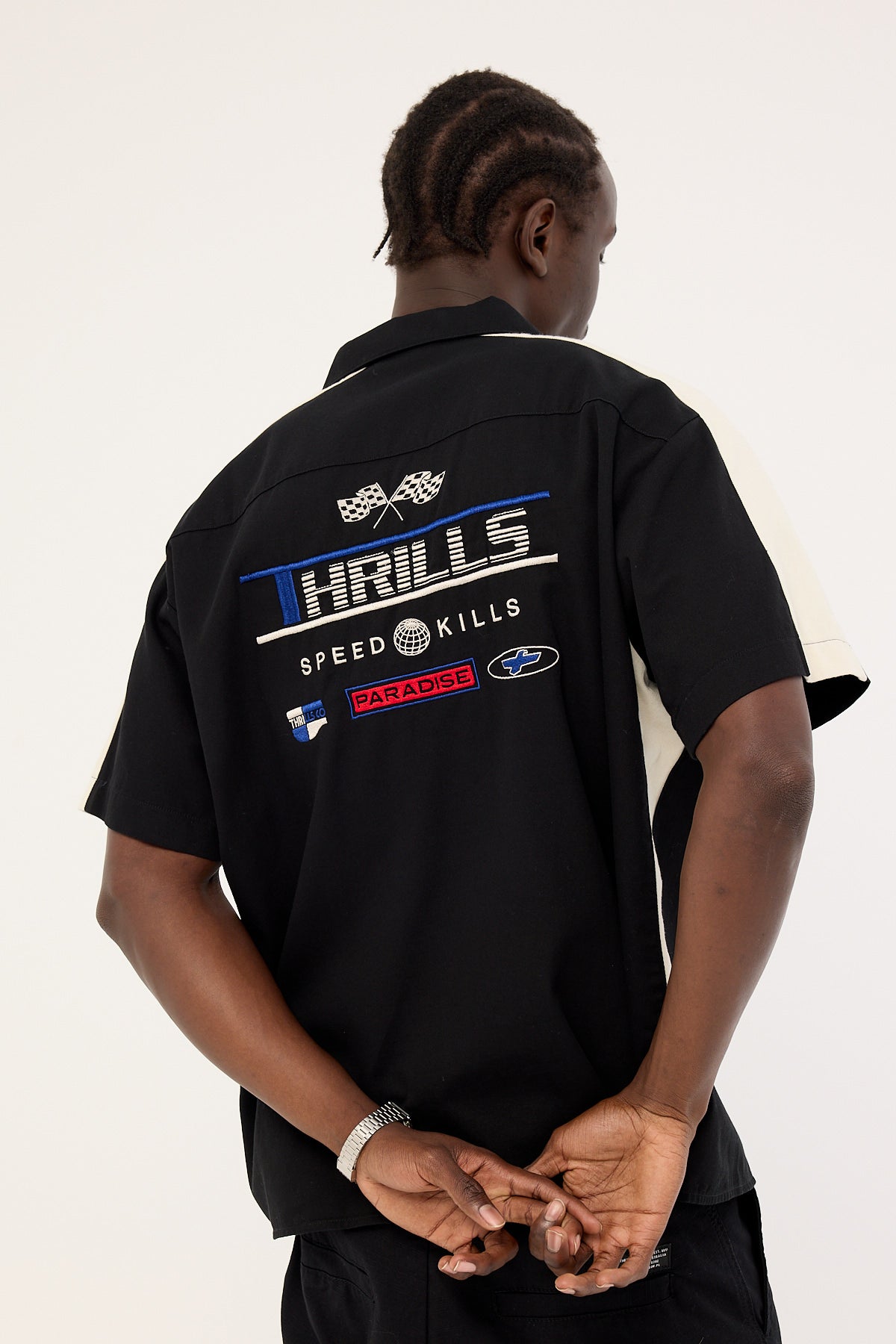 Thrills Rapid Fire Short Sleeve Cropped Panel Shirt Black