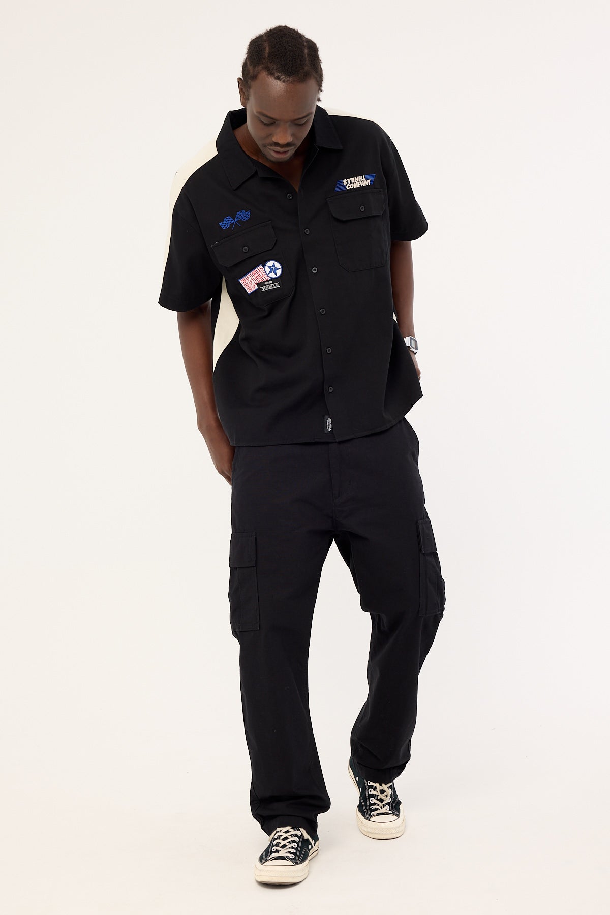 Thrills Rapid Fire Short Sleeve Cropped Panel Shirt Black