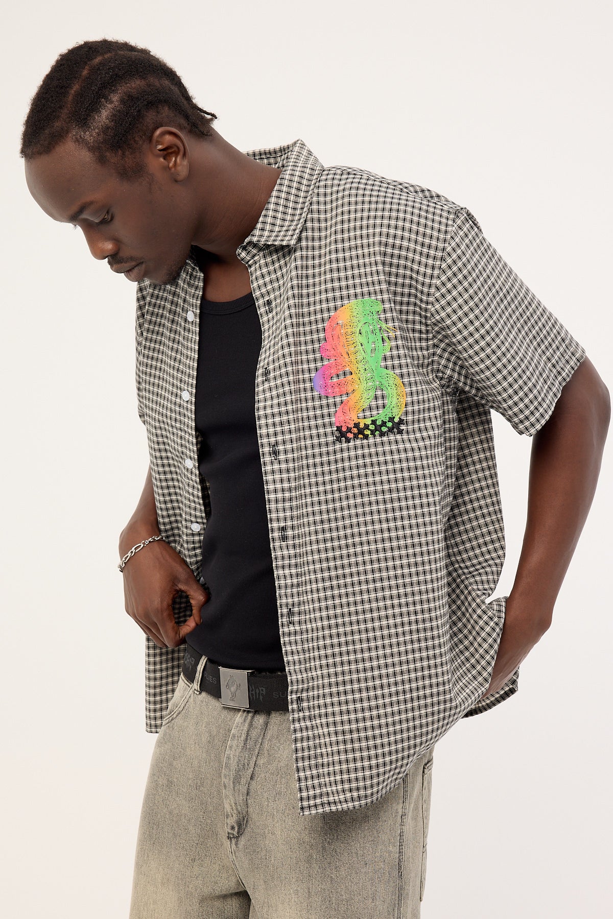 Thrills It's In The Cards Short Sleeve Cropped Shirt Black