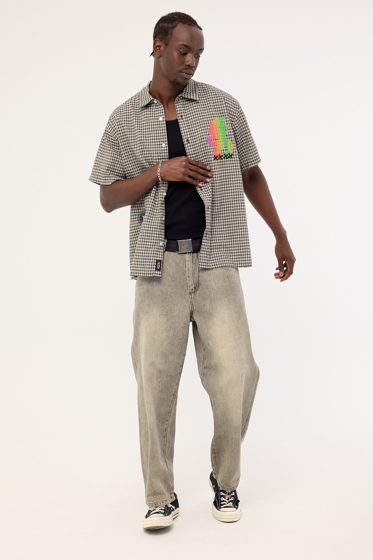 Thrills It's In The Cards Short Sleeve Cropped Shirt Black