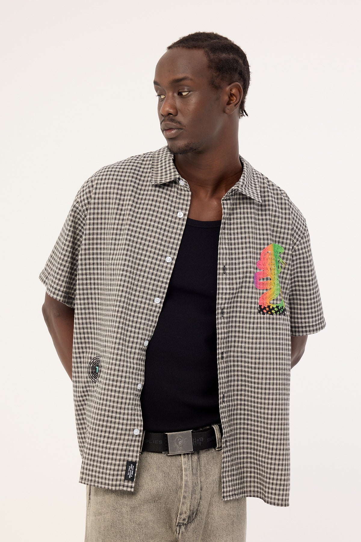 Thrills It's In The Cards Short Sleeve Cropped Shirt Black