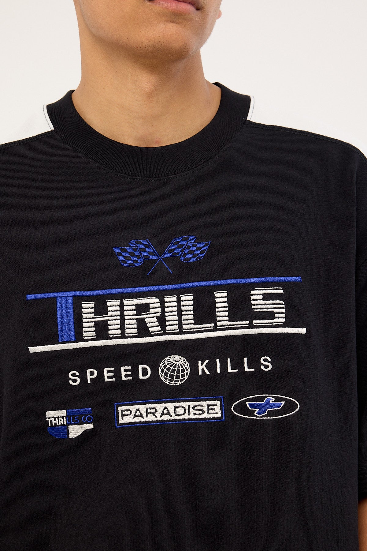 Thrills Rapid Fire Panel Box Fit Oversize Cropped Tee Black