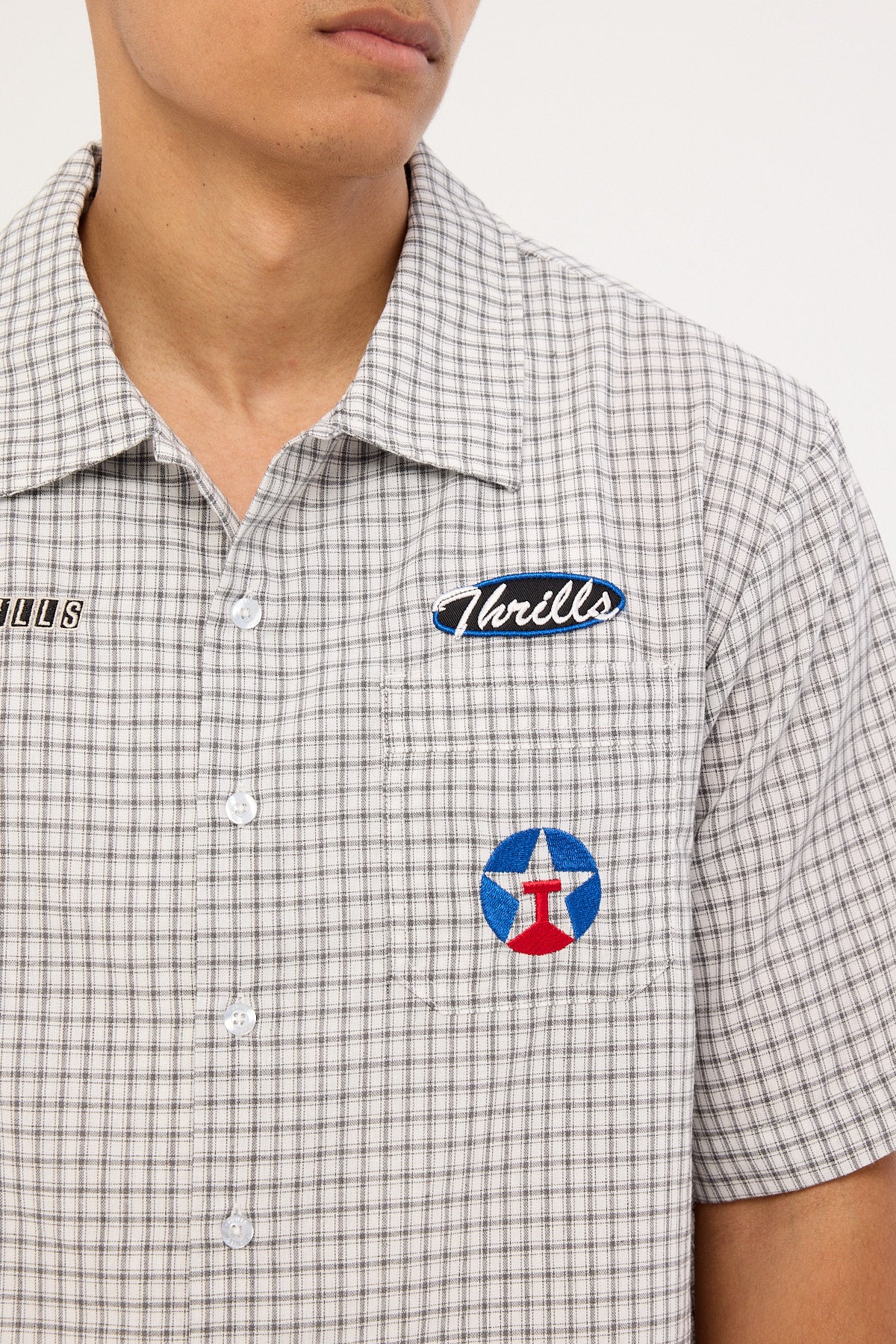 Thrills Super Charged Short Sleeve Check Work Shirt White