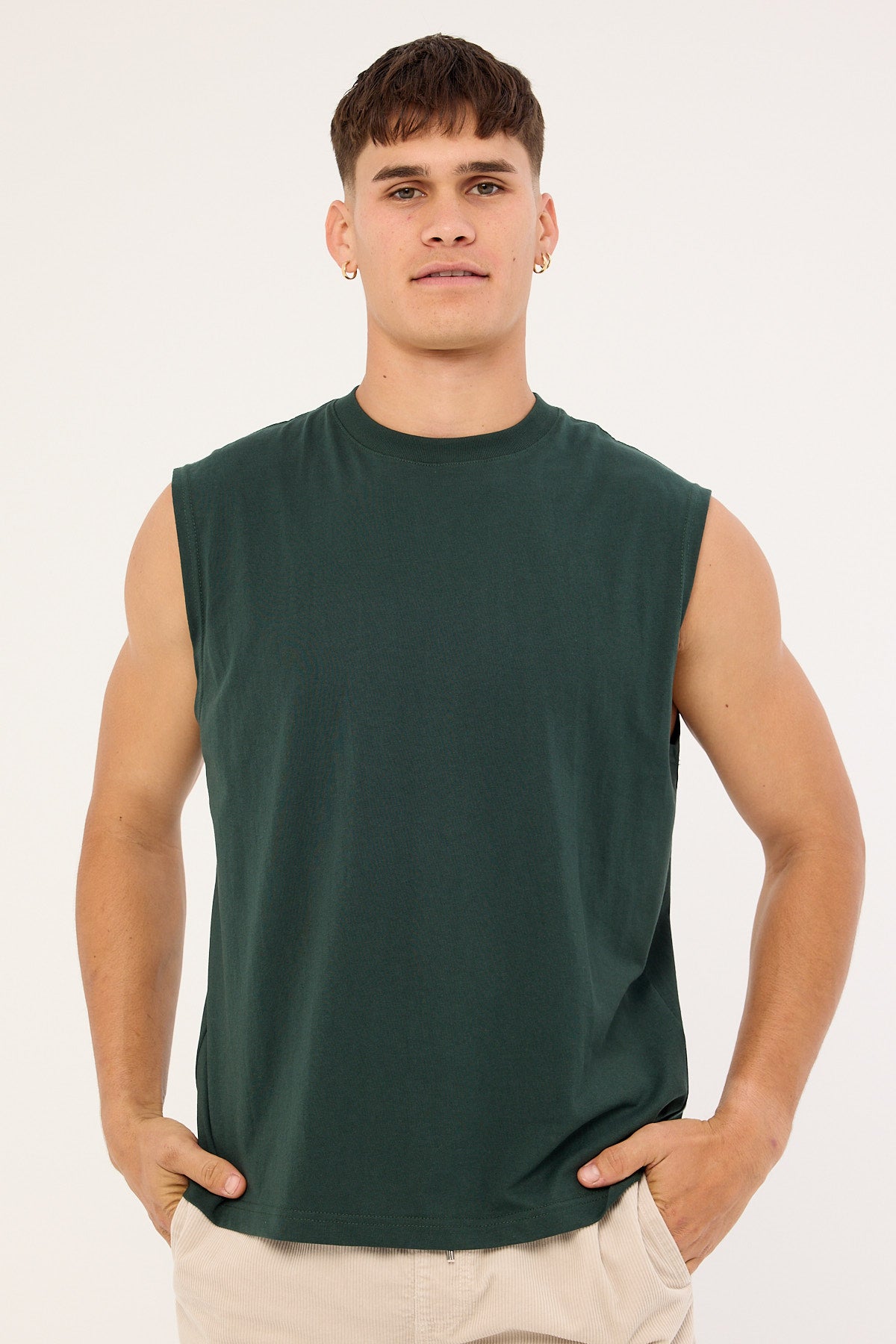Open Archive Organic Boxy Muscle Tank Forest Green