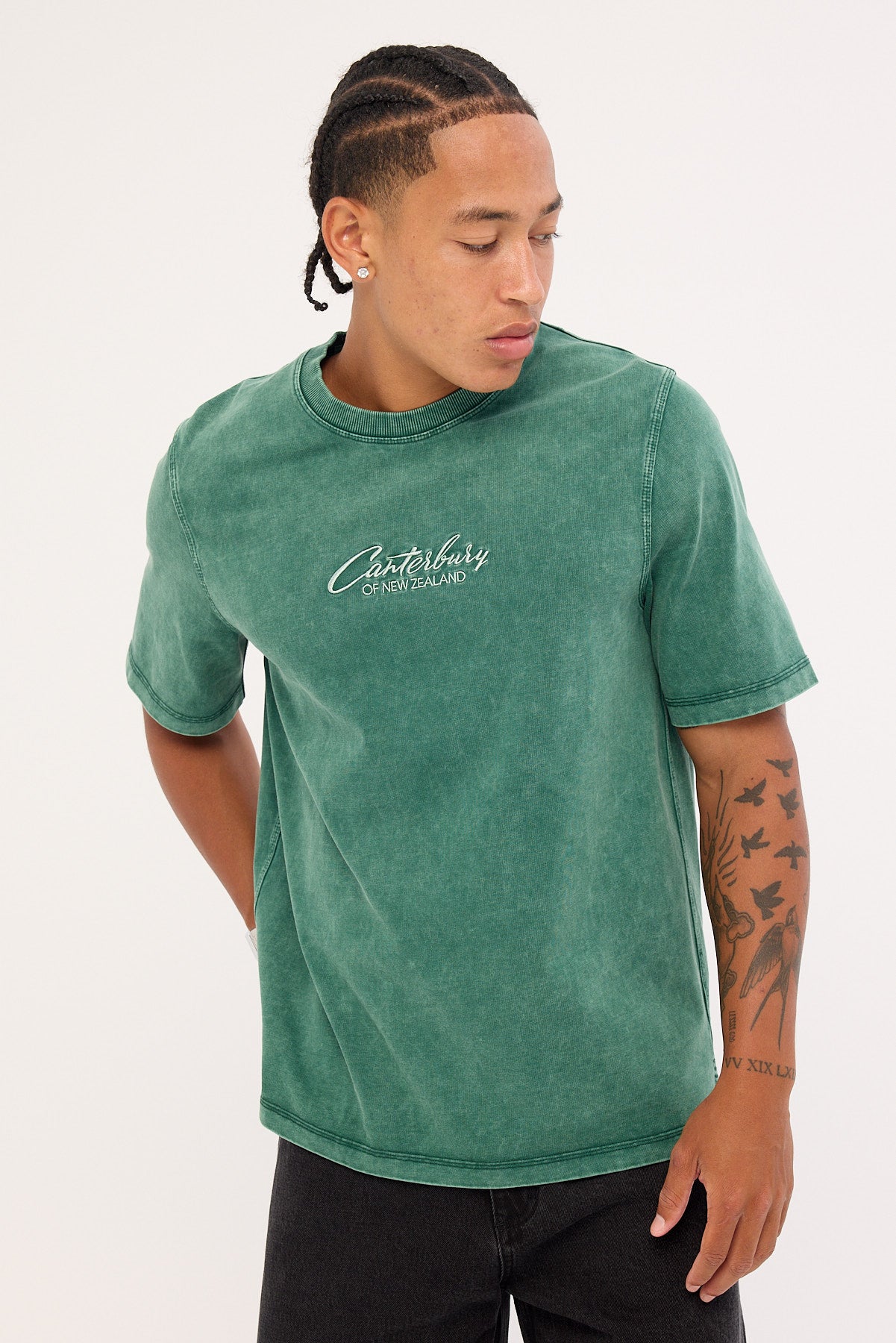 Canterbury Embroidered Heritage Logo Heavyweight Oversized Tee Pine Needle Green