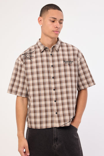 Neovision Arachnid Oversize Cropped Shirt Brown/Taupe Check