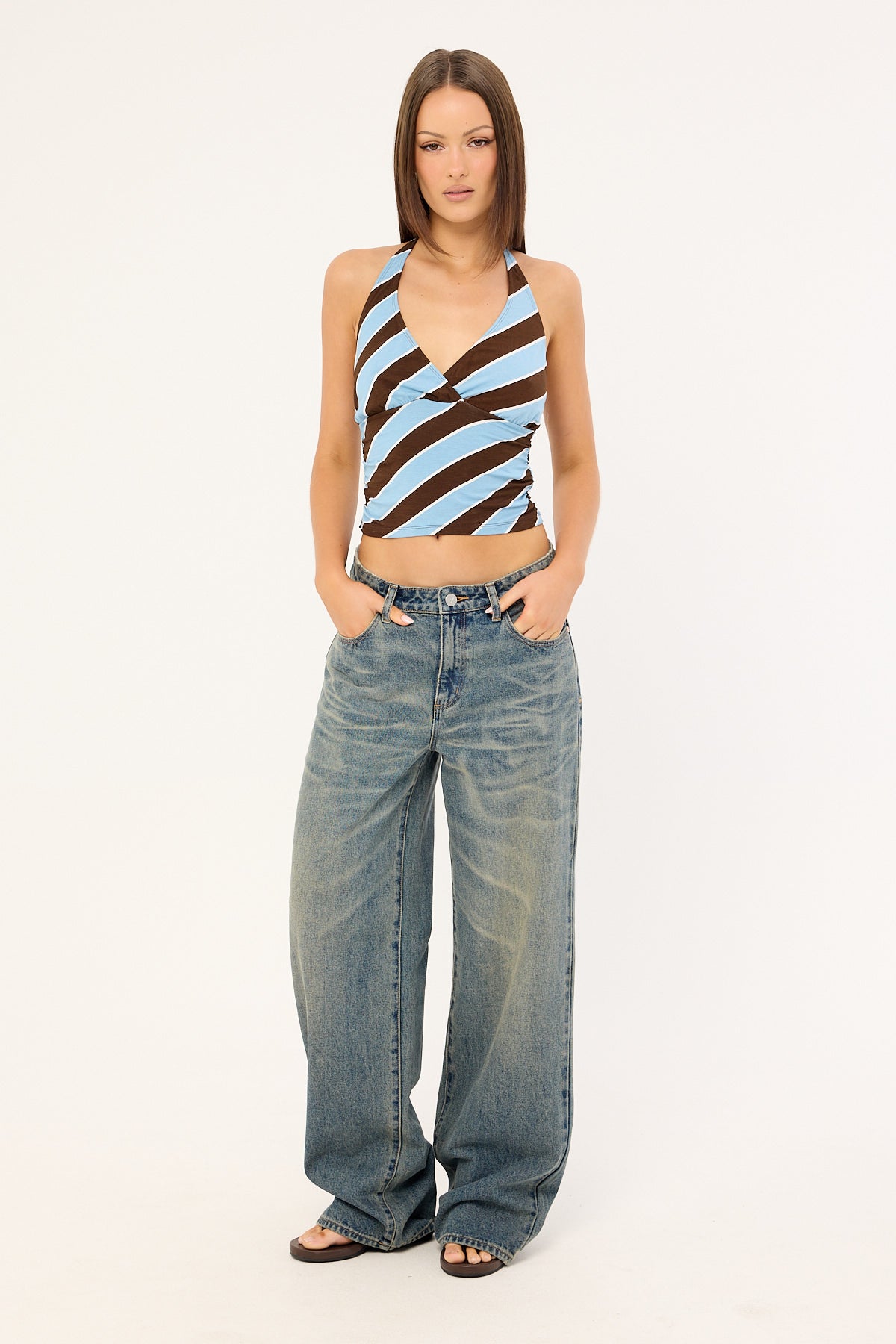 Motel Haya Top Retro Stripe Blue