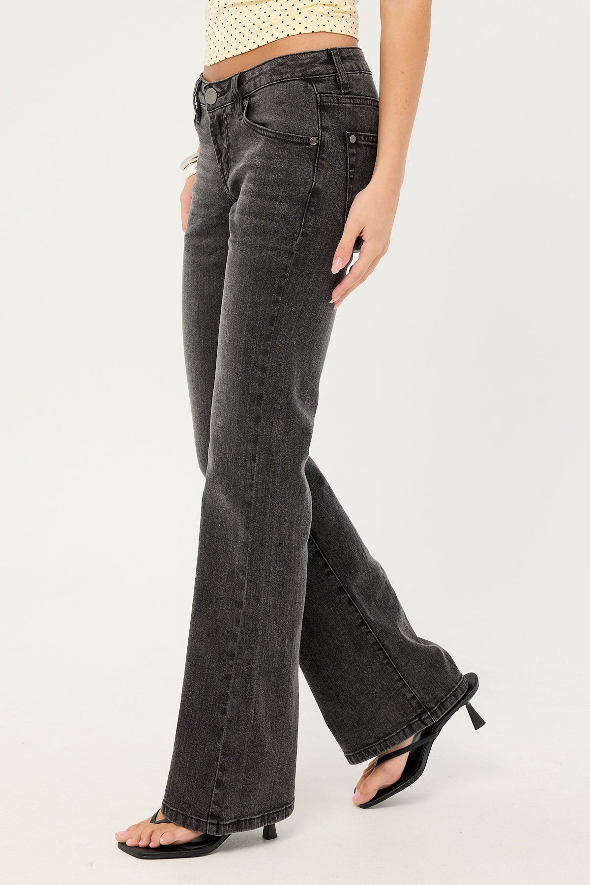 One Teaspoon Alice Low Waist Bootcut Denim Jeans Washed Black