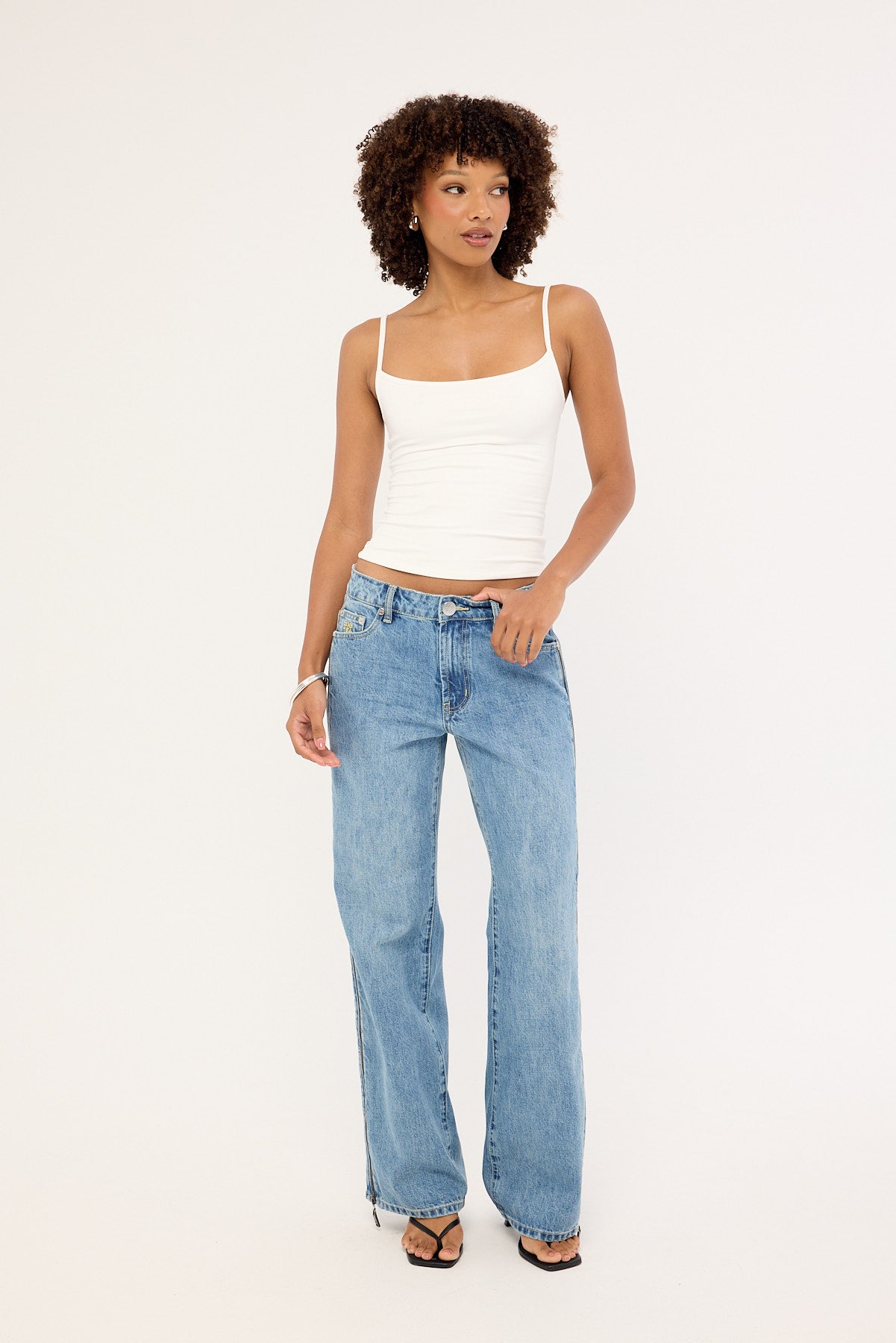 One Teaspoon Low Riders Low Waist Wide Leg Zipped Denim Jeans Pretty Blue